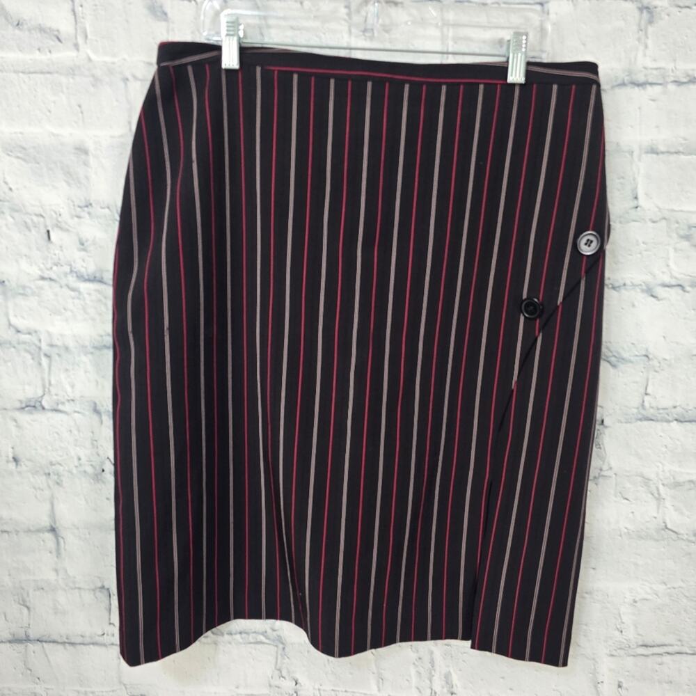 Womens dress skirt plus Sz 16 striped black side slit lined A11